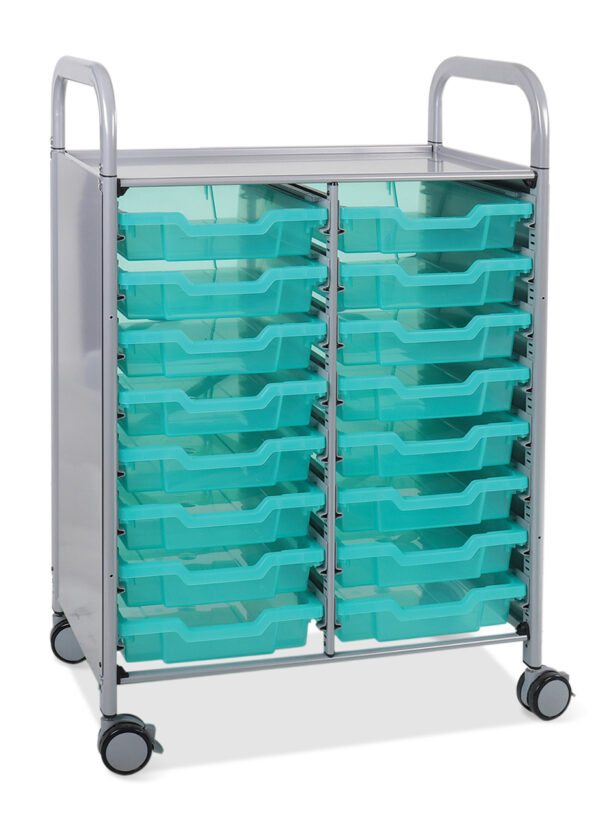Callero Shield double trolley with antimicrobial trays.