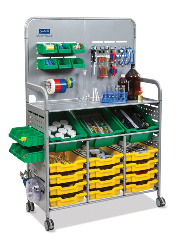 Callero Makerspace trolley with shallow trays.