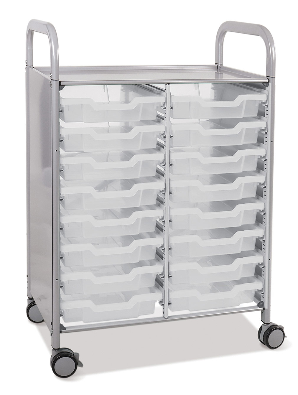 Callero Plus Shield Double Trolley 16 Shallow Trays - Gratnells